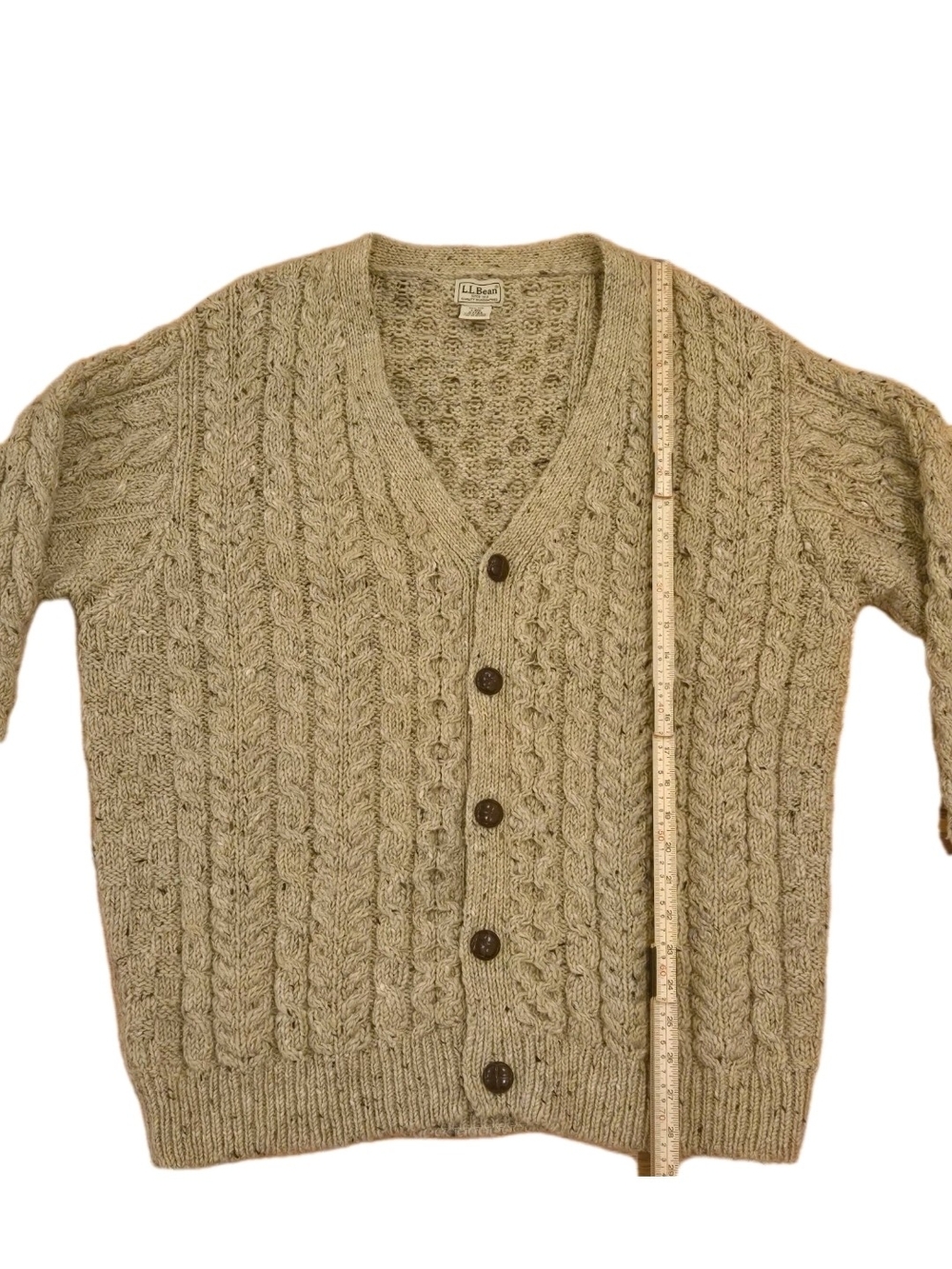 Vintage LL Bean Cardigan Sweater Sz L Oatmeal Wool Fisherman Cable Knit Ireland - Picture 6 of 7